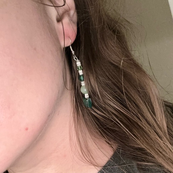Handmade Earrings: Mother of Pearl, Puka Shell, Jade - Picture 2 of 3